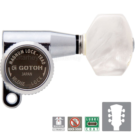 NEW Gotoh SG360 MGT Locking Tuners Tuning Keys w/ PEARLOID Buttons 3x3 - CHROME