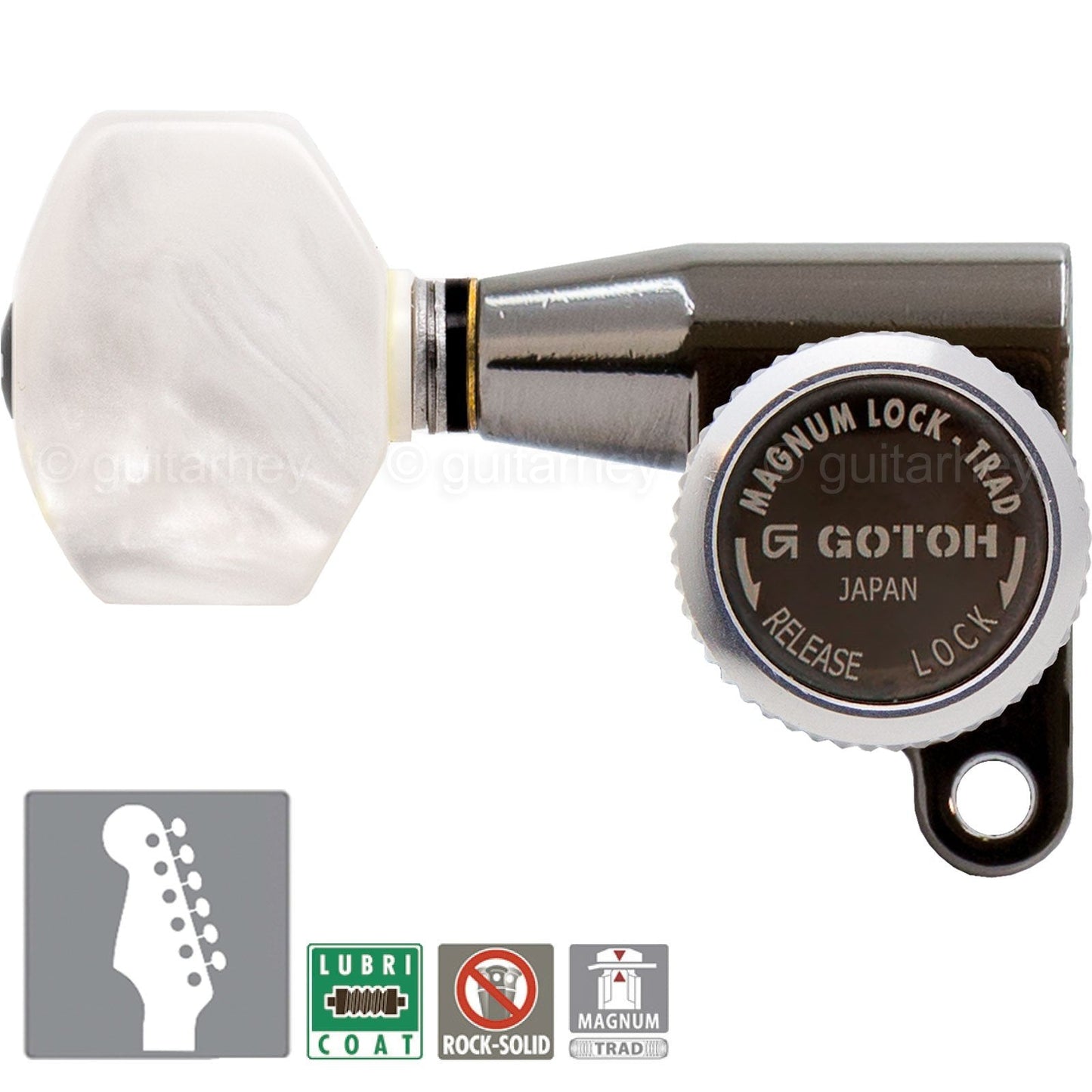 NEW Gotoh SG360-P7 MGT 6 In-Line Locking Pearl Buttons LEFT-HANDED - COSMO BLACK