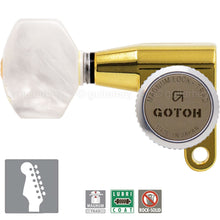 Load image into Gallery viewer, NEW Gotoh SG360-P7 MGT 6 In-Line Locking Tuners PEARL Buttons LEFT-HANDED - GOLD