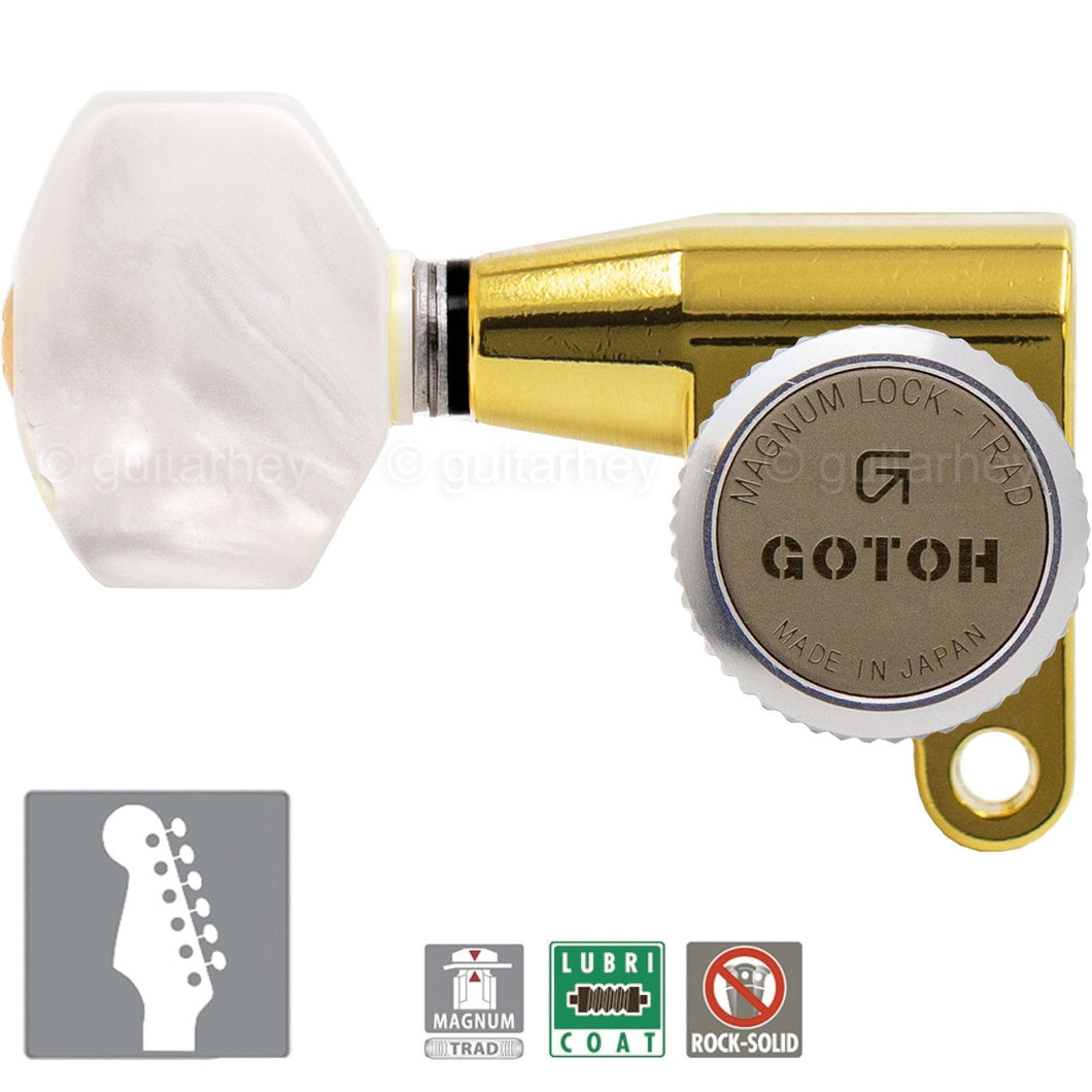 NEW Gotoh SG360-P7 MGT 6 In-Line Locking Tuners PEARL Buttons LEFT-HANDED - GOLD