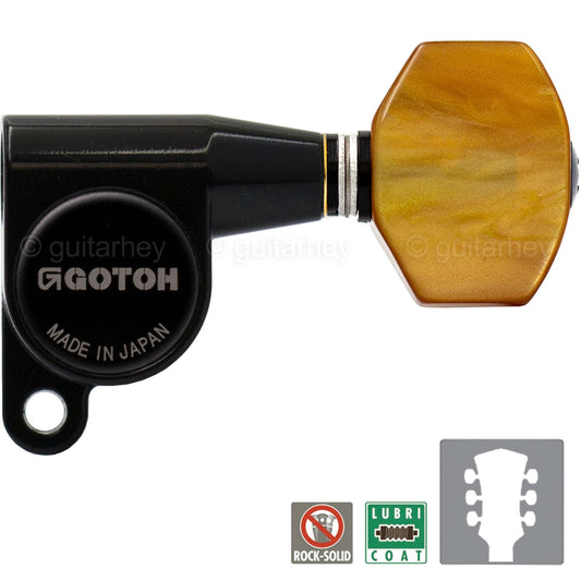 NEW Gotoh SG360-P8 Schaller Style Mini Tuning Keys w/ AMBER Buttons 3x3 - BLACK