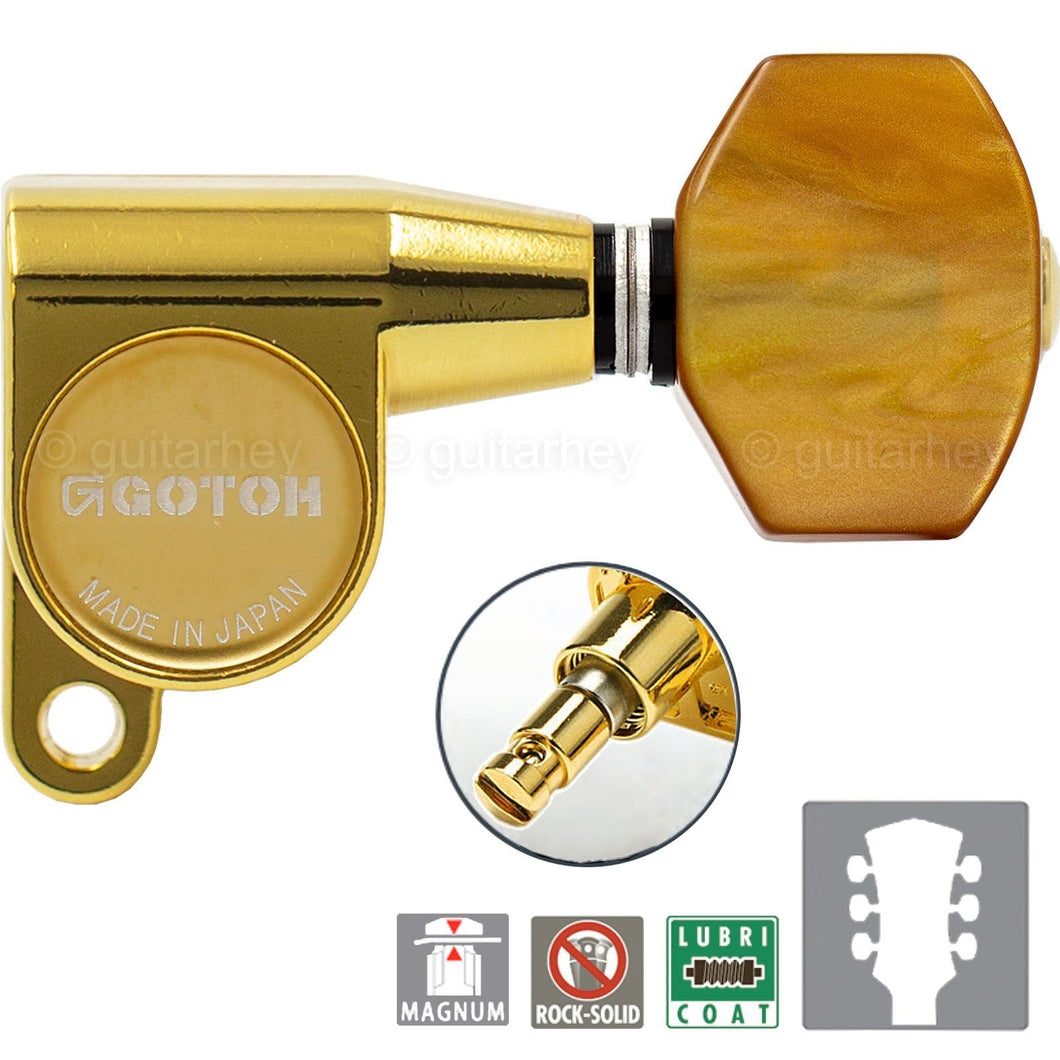 NEW Gotoh SG360-P8 MG L3+R3 Locking Tuning Keys w/ AMBER Buttons 3x3 - GOLD