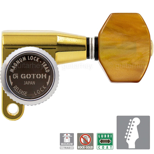 NEW Gotoh SG360-P8 MGT 6-in-line LOCKING Tuners Set MINI Right Handed - GOLD