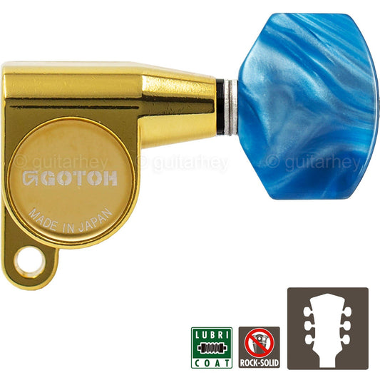 NEW Gotoh SG360-P9 MINI Tuners L3+R3 SMALL Blue Pearloid Buttons 3x3 - GOLD