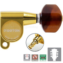 Load image into Gallery viewer, NEW Gotoh SG360 MG L3+R3 Locking Tuning Keys w/ TORTOISE Buttons 3x3 - GOLD