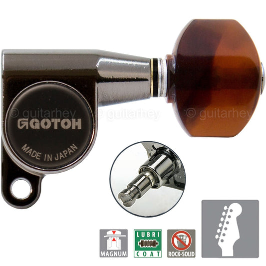 NEW Gotoh SG360 MG MAGNUM LOCKING Set 6 in line w TORTOISE Buttons - COSMO BLACK