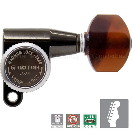 NEW Gotoh SG360 MGT 6 In-Line MAGNUM Locking w/ TORTOISE Buttons - COSMO BLACK