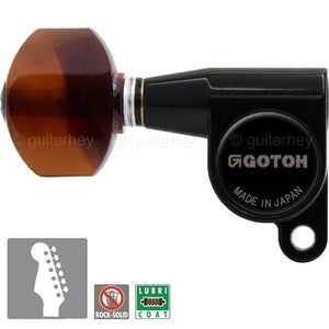 NEW Gotoh SG360 LEFT HANDED 6 In-Line Mini Tuner Keys TORTOISE Buttons - BLACK