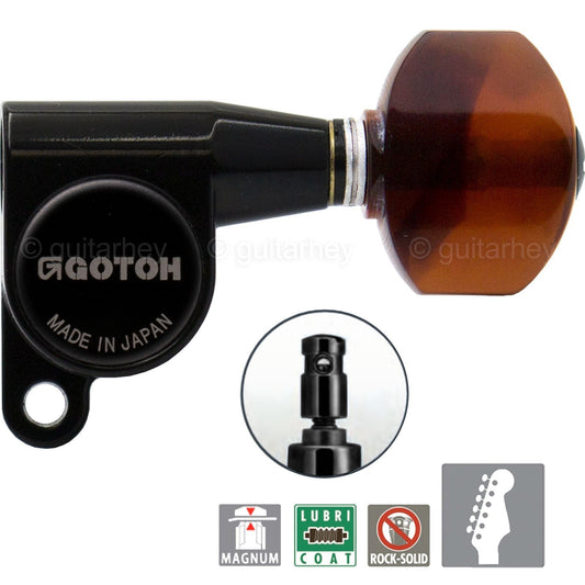 NEW Gotoh SG360 MG MAGNUM Locking Keys Set 6 in line w/ TORTOISE Buttons - BLACK