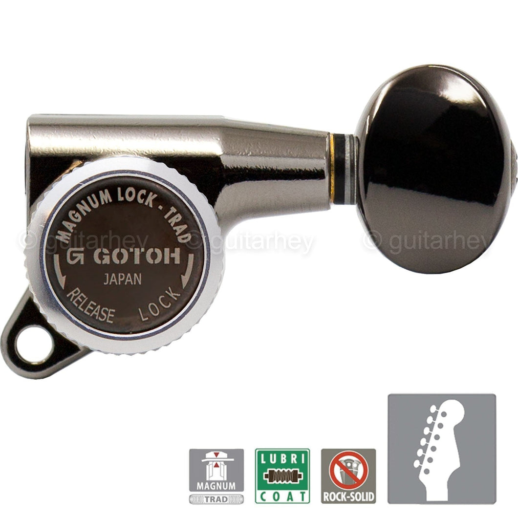 Gotoh SG381-05 MGT Magnum Lock Trad 6 in Line Set Locking Tuners - COSMO BLACK