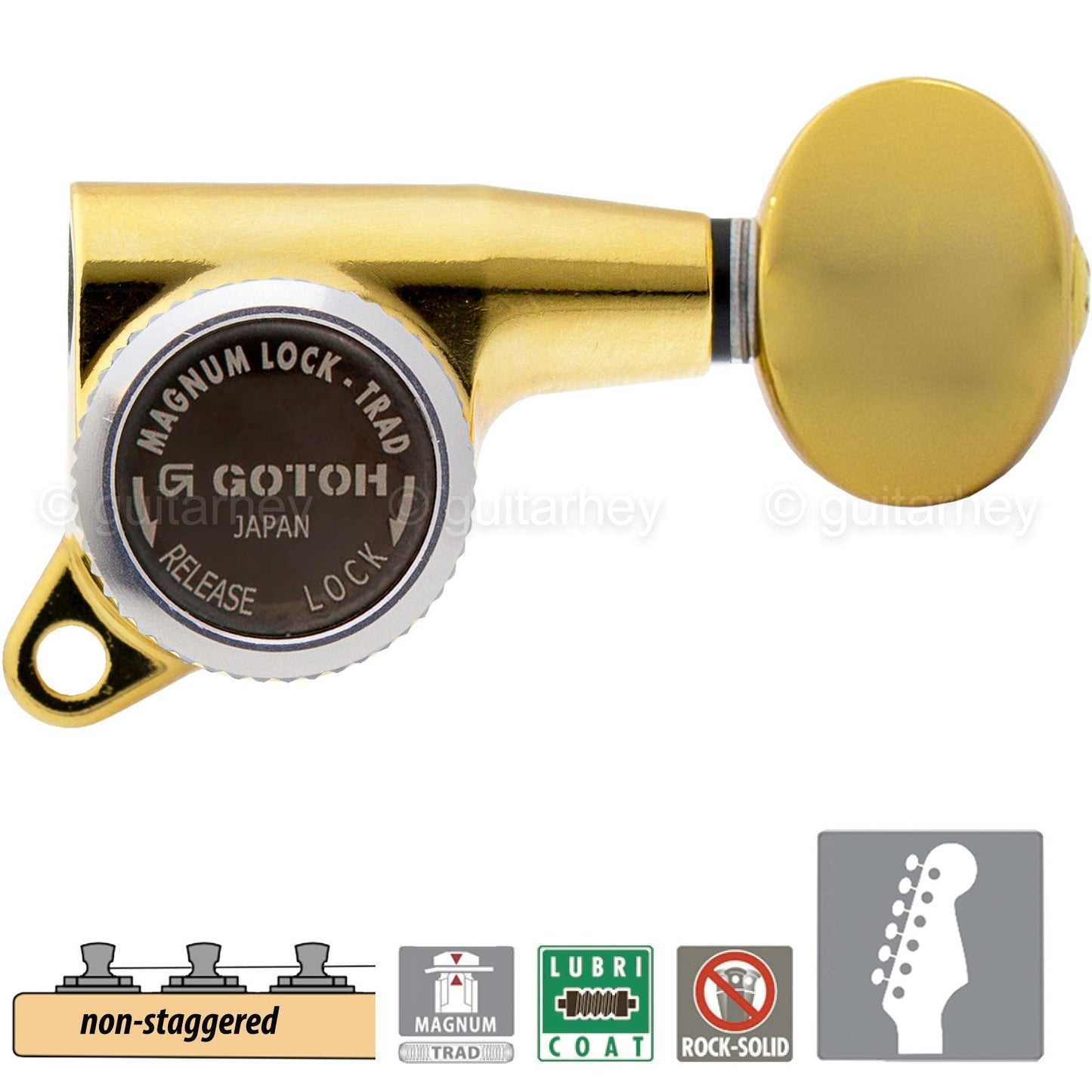 NEW Gotoh SG381-05 MGT 6 in Line NON-STAGGERED Set Locking Tuners - GOLD