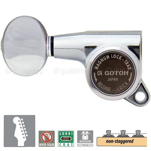 NEW Gotoh SG381-05 MGT 6 in Line NON-STAGGERED Locking Tuners LEFT-HANDED CHROME