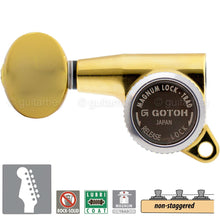 Load image into Gallery viewer, NEW Gotoh SG381-05 MGT 6 in Line NON-STAGGERED Locking Tuners LEFT-HANDED - GOLD