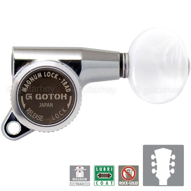 NEW Gotoh SG381-05P1 MGT Locking Keys w/ OVAL PEARLOID Buttons Set 3x3 - CHROME