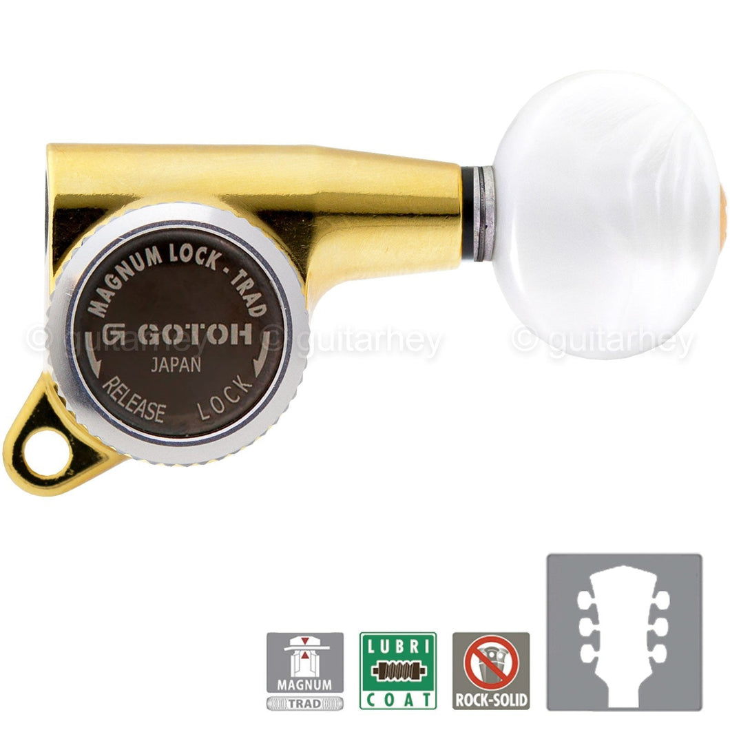 NEW Gotoh SG381-05P1 MGT Locking Tuners Set w/ OVAL Pearloid Buttons 3x3 - GOLD