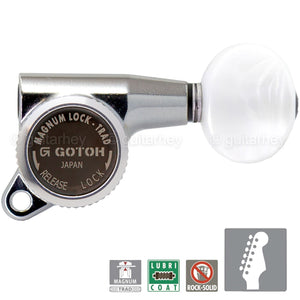 NEW Gotoh SG381-05P1 MGT Locking Keys 6-in-Line OVAL PEARLOID Buttons - CHROME