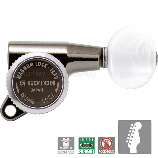 NEW Gotoh SG381-05P1 MGT Locking Tuning Keys Set 6 in Line PEARLOID, COSMO BLACK
