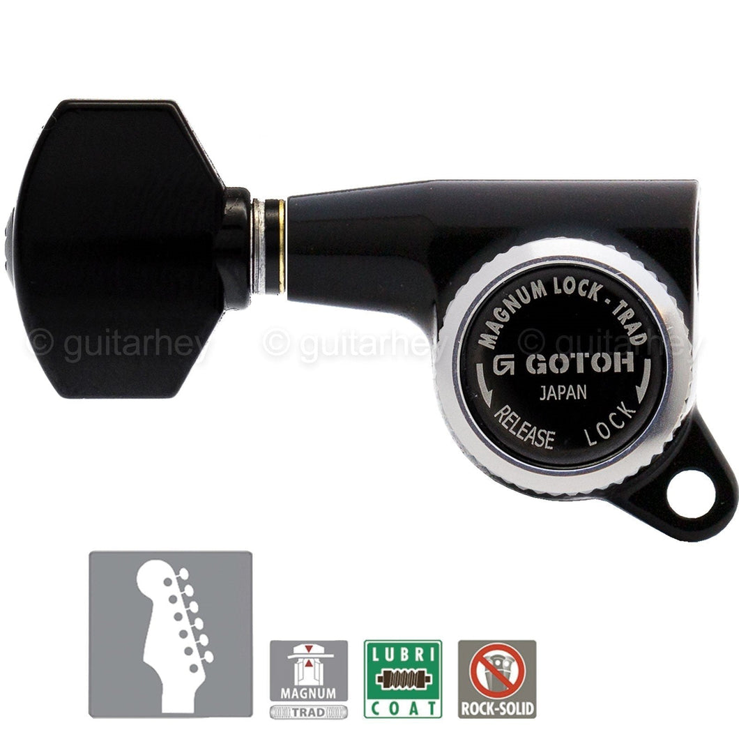 NEW Gotoh SG381-07 MGT 6 In-Line Set Locking Tuning Keys LEFT-HANDED - BLACK