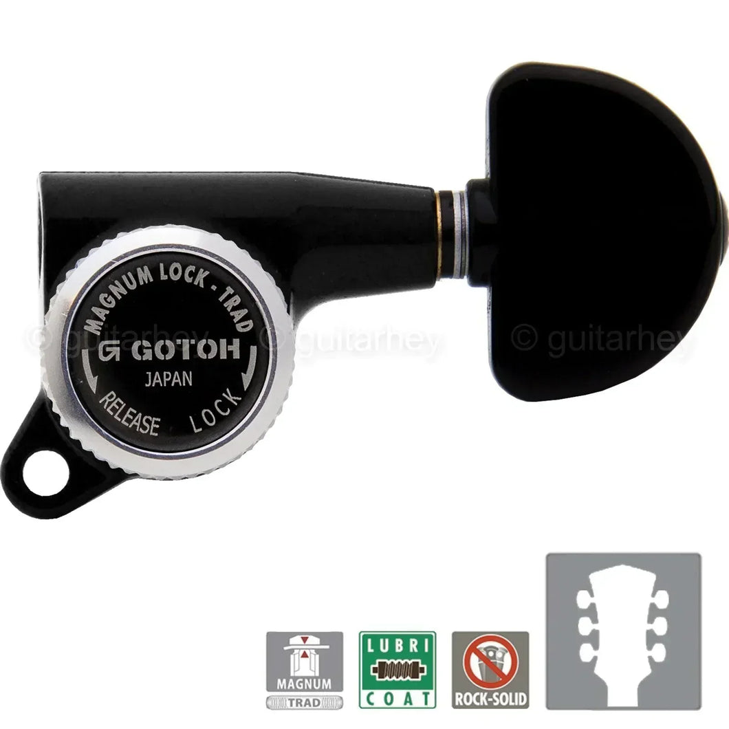 NEW Gotoh SG381-20 MGT Magnum Lock-Trad 3+3 Grover Style Button 3x3 BK - BLACK