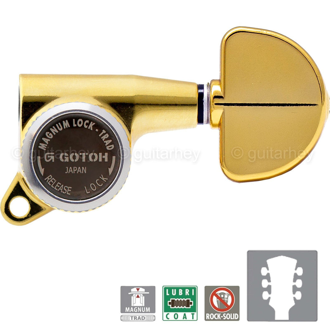 NEW Gotoh SG381-20 MGT Magnum Locking-Trad 3x3 Grover Style Button 3+3 - GOLD