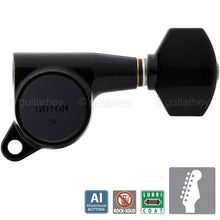 Load image into Gallery viewer, NEW Gotoh SG381-AB07 Tuning Keys 6 in line Tuners w/ ALUMINUM Buttons - BLACK