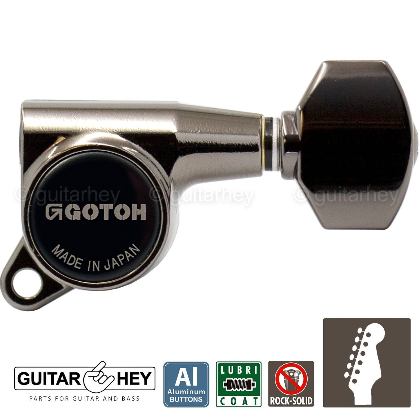 NEW Gotoh SG381-AB07 Tuning Keys 6 in line Tuners ALUMINUM Buttons - COSMO BLACK