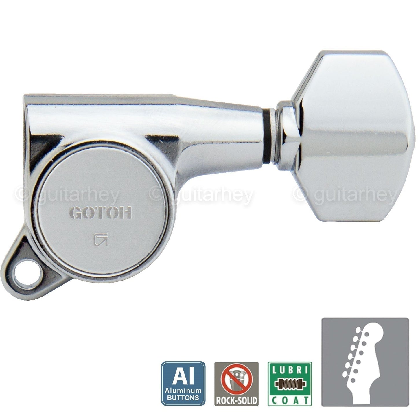 NEW Gotoh SG381-AB07 Tuning Keys 6 in line Tuners w/ ALUMINUM Buttons - CHROME