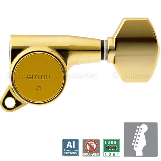 NEW Gotoh SG381-AB07 Tuning Keys 6 in line Tuners w/ ALUMINUM Buttons - GOLD