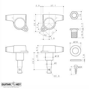 NEW Gotoh SG381-07 R6 Set 6 in line Mini Tuners w/ screws LEFT HANDED - CHROME