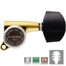 Load image into Gallery viewer, NEW Gotoh SG381-EN01 MGT Locking Tuners L3+R3 Large EBONY Buttons Set 3x3 - GOLD