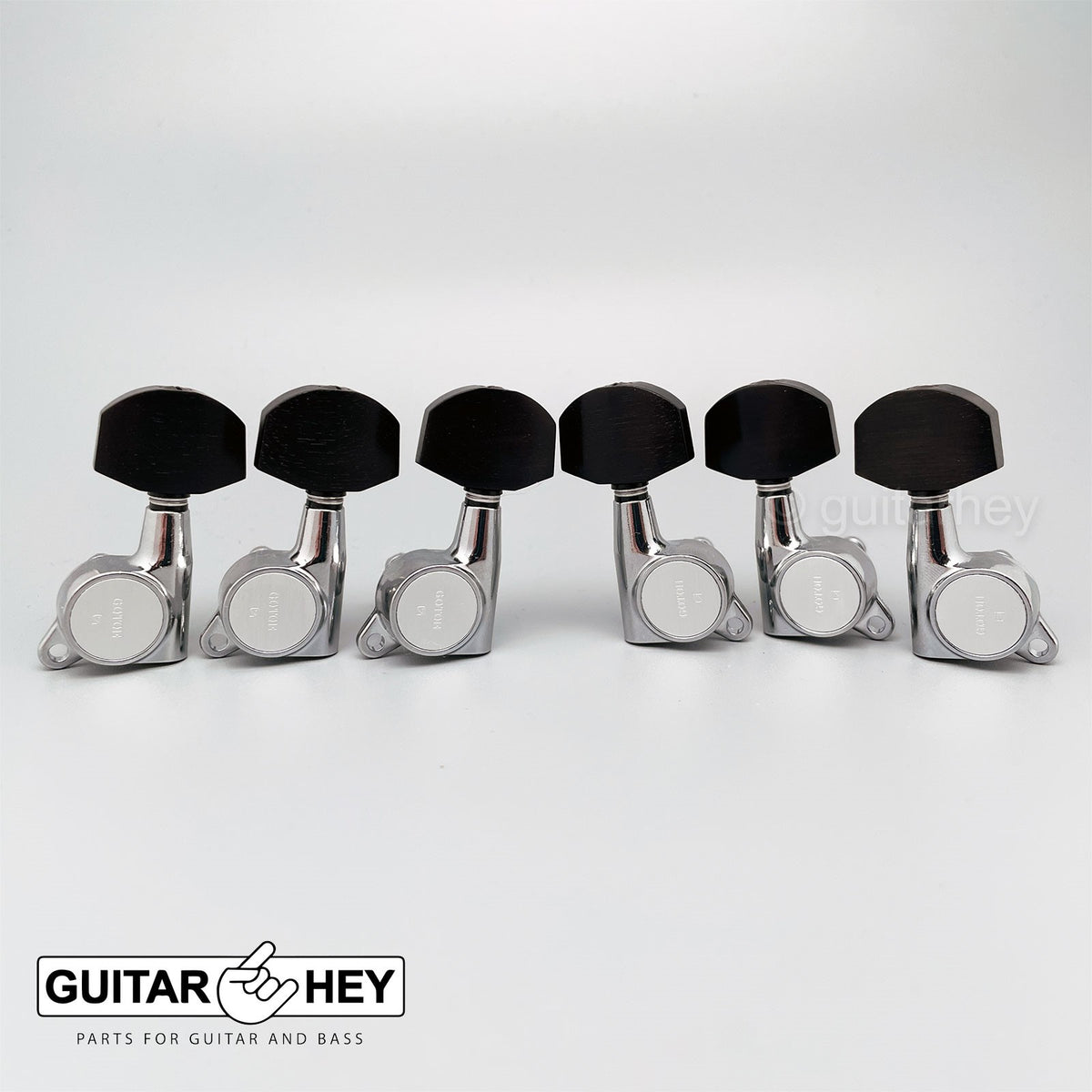 NEW Gotoh SG381-EN01 Guitar Tuning L3+R3 w/ Large EBONY Buttons Set 3x3 - CHROME