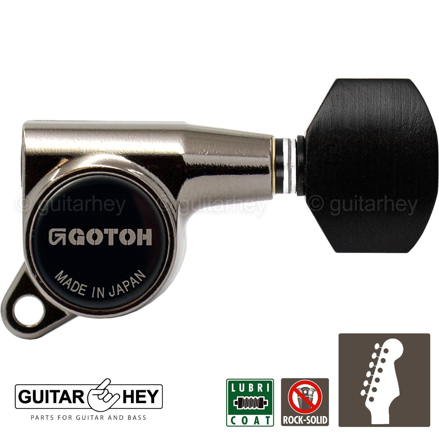 NEW Gotoh SG381-EN07 Guitar Tuners Set 6 in Line Small EBONY Buttons COSMO BLACK