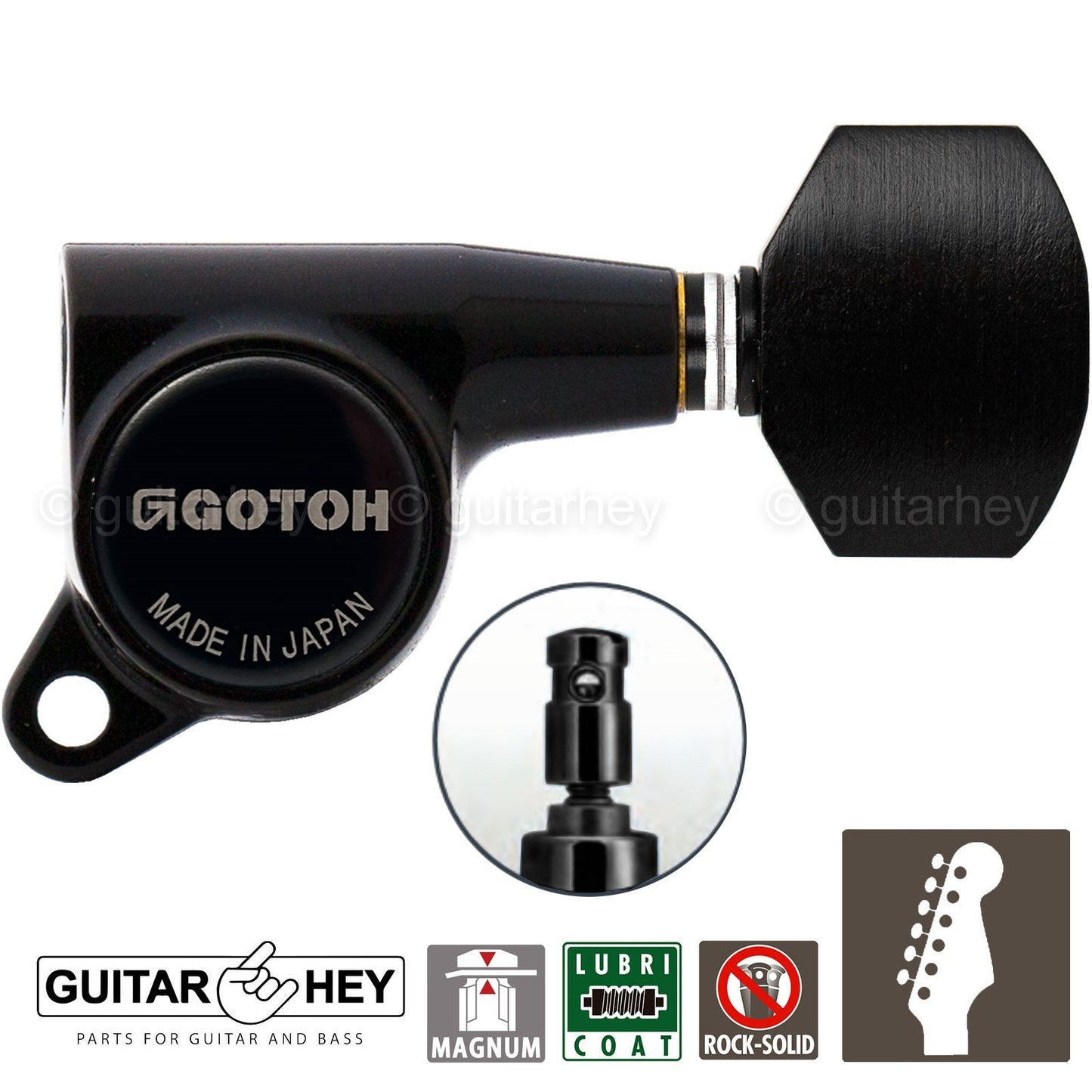NEW Gotoh SG381-EN07 MG Locking Tuners 6-In-Line Keys w/ EBONY Buttons - BLACK