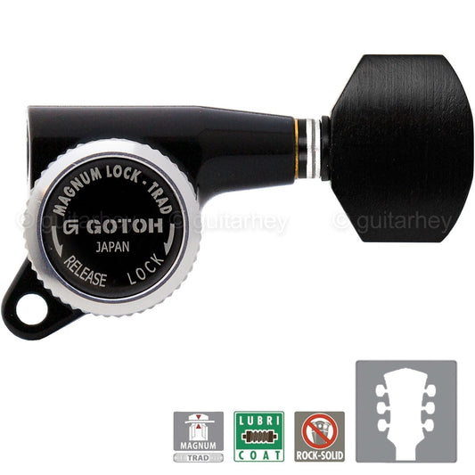 NEW Gotoh SG381-EN07 MGT Locking Tuners L3+R3 w/ Small EBONY Buttons 3x3 - BLACK