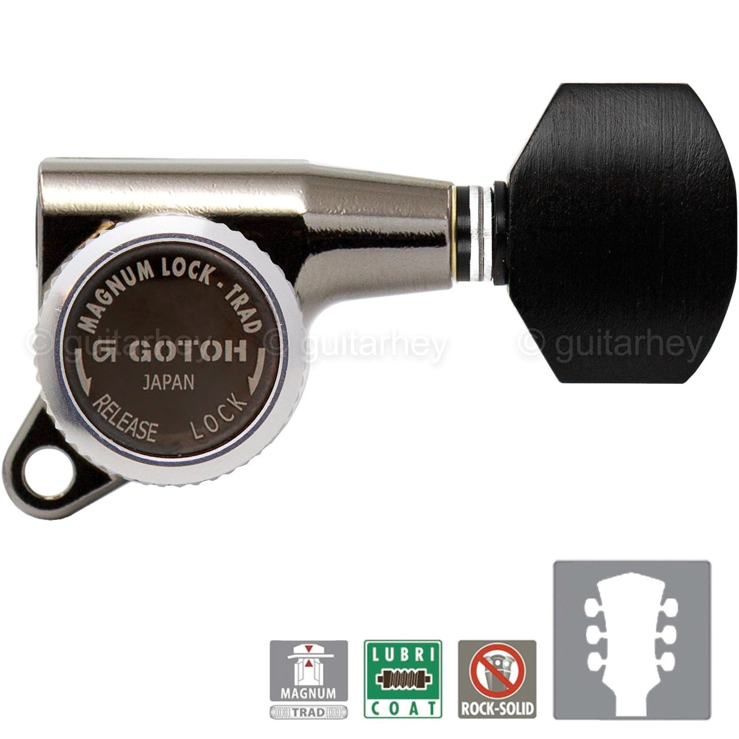 NEW Gotoh SG381-EN07 MGT Locking Tuners L3+R3 EBONY Buttons 3x3 - COSMO BLACK