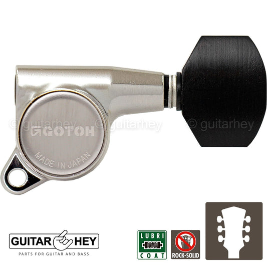 NEW Gotoh SG381-EN07 Guitar Tuning L3+R3 SMALL Ebony Buttons Set 3x3 - NICKEL