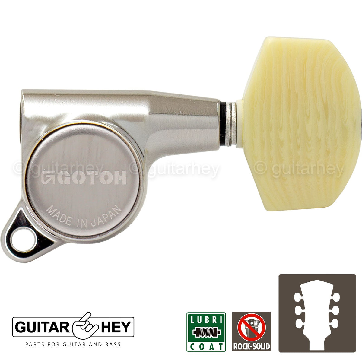 NEW Gotoh SG381-M01 Guitar Tuning L3+R3 LARGE IVORY Buttons Set 3x3 - NICKEL
