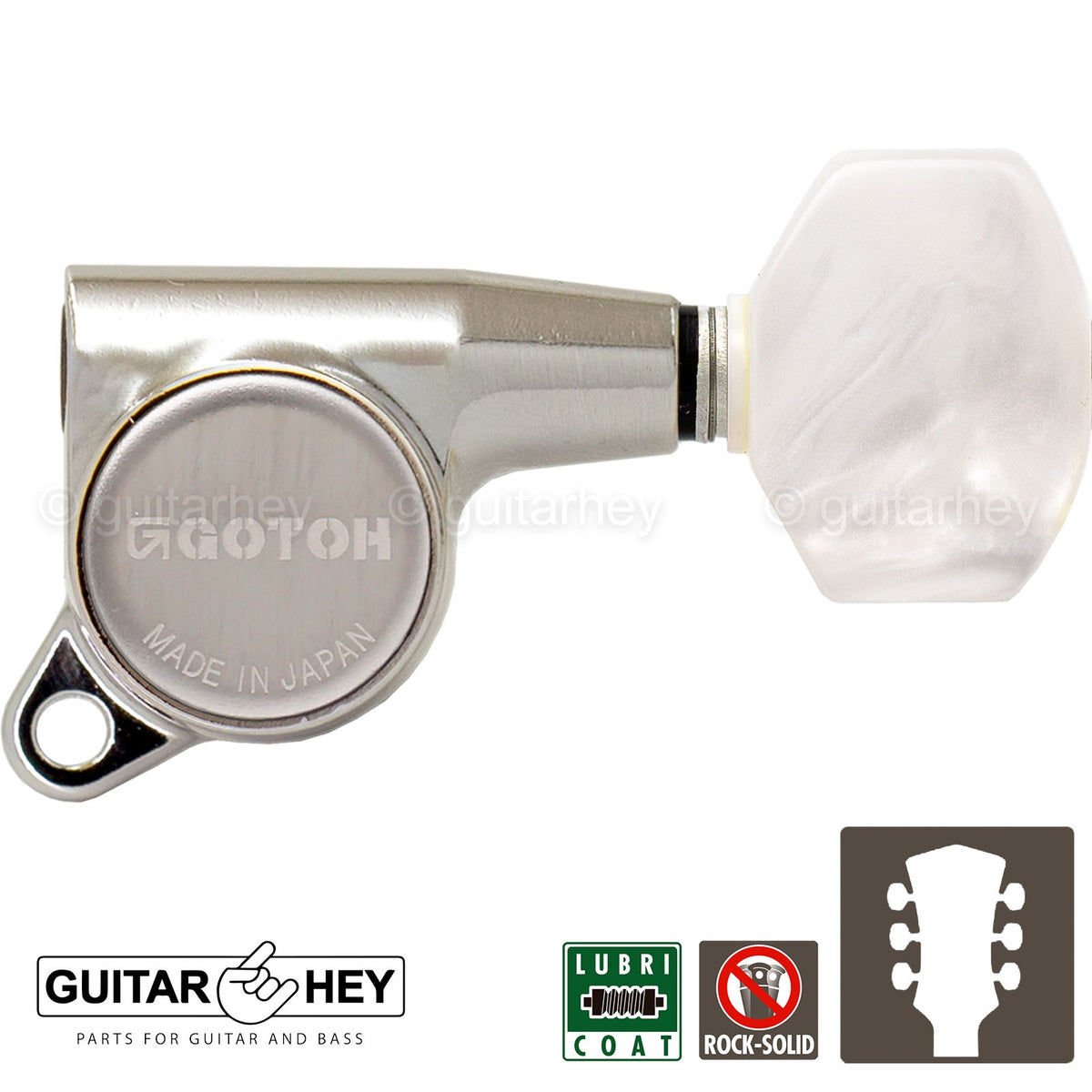 NEW Gotoh SG381-P7 Guitar Tuning L3+R3 PEARLOID Plastic Buttons Set 3x3 - NICKEL