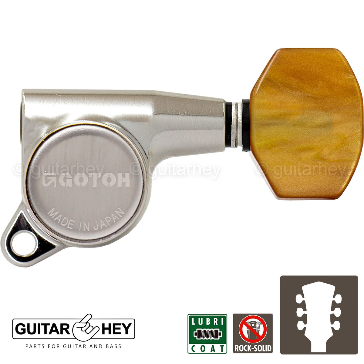 NEW Gotoh SG381-P8 Guitar Tuning L3+R3 AMBER Plastic Buttons Set 3x3 - NICKEL
