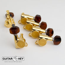 Load image into Gallery viewer, NEW Gotoh SG381 Tuners Set 6 in line Keys TORTOISE Buttons Right Hand - GOLD