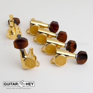 NEW Gotoh SG381 Tuners Set 6 in line Keys TORTOISE Buttons Right Hand - GOLD