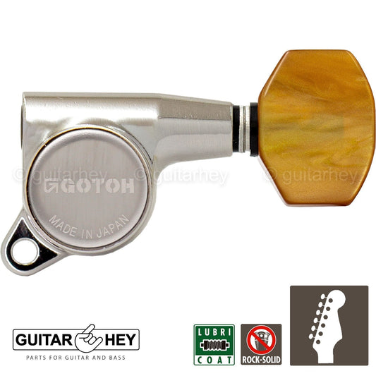 NEW Gotoh SG381-P8 Sealed 6 in Line Mini Guitar Tuners Set AMBER 16:1 - NICKEL