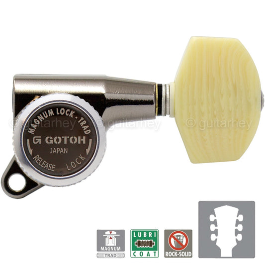 NEW Gotoh SG381-M01 MGT Locking Tuners L3+R3 LARGE IVORY Buttons 3x3 COSMO BLACK