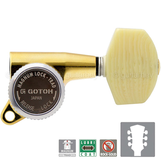 NEW Gotoh SG381-M01 MGT Locking Tuners Keys L3+R3 LARGE IVORY Buttons 3x3 - GOLD
