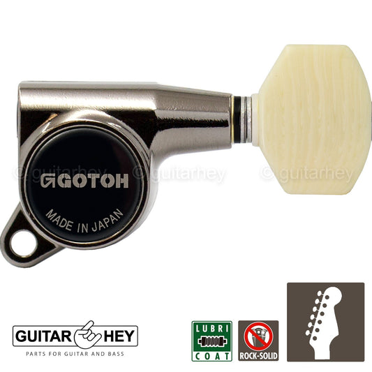 NEW Gotoh SG381-M07 MIJ 6 in Line Set Tuners IVORY Style Buttons - COSMO BLACK