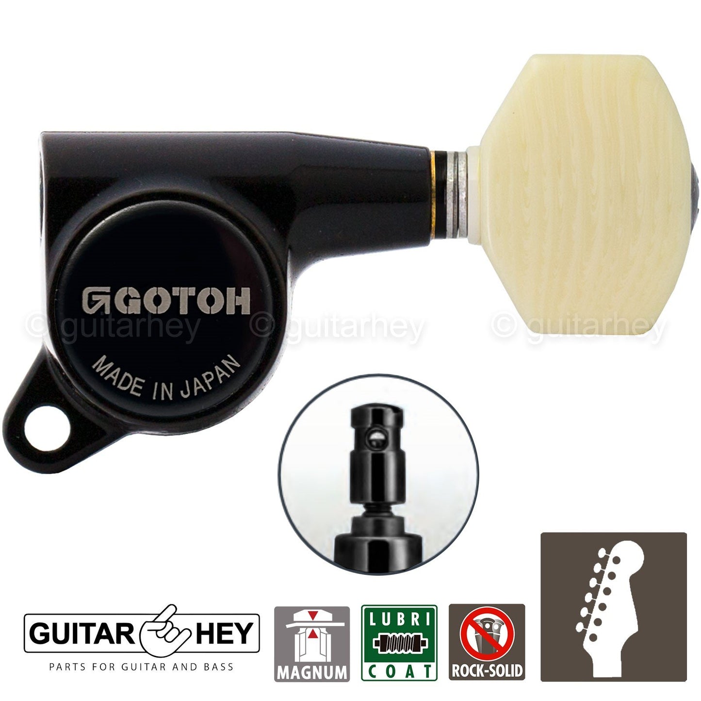 NEW Gotoh SG381-M07 MG MAGNUM LOCK Locking Key Set 6 in line w/ screws - BLACK