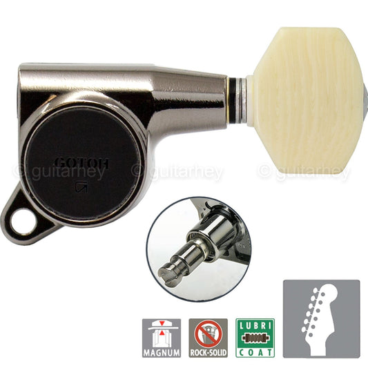 NEW Gotoh SG381-M07 MG 6 in Line Set LOCKING Tuners IVORY Buttons - COSMO BLACK