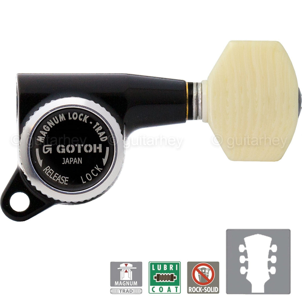 NEW Gotoh SG381-M07 MGT MAGNUM LOCKING TRAD IVORY Buttons Keys Set 3x3 - BLACK