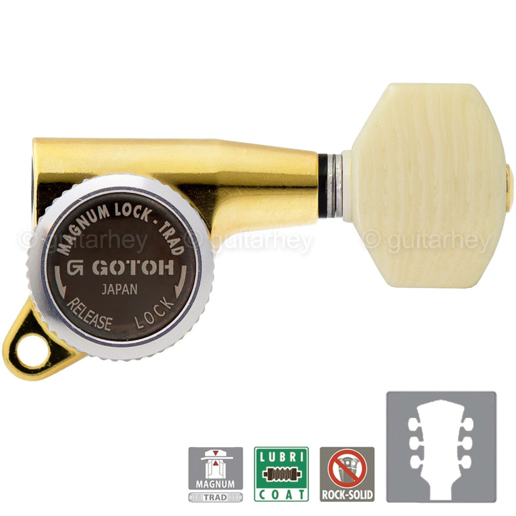 NEW Gotoh SG381-M07 MGT MAGNUM LOCKING TRAD IVORY Buttons Keys Set 3x3 - GOLD