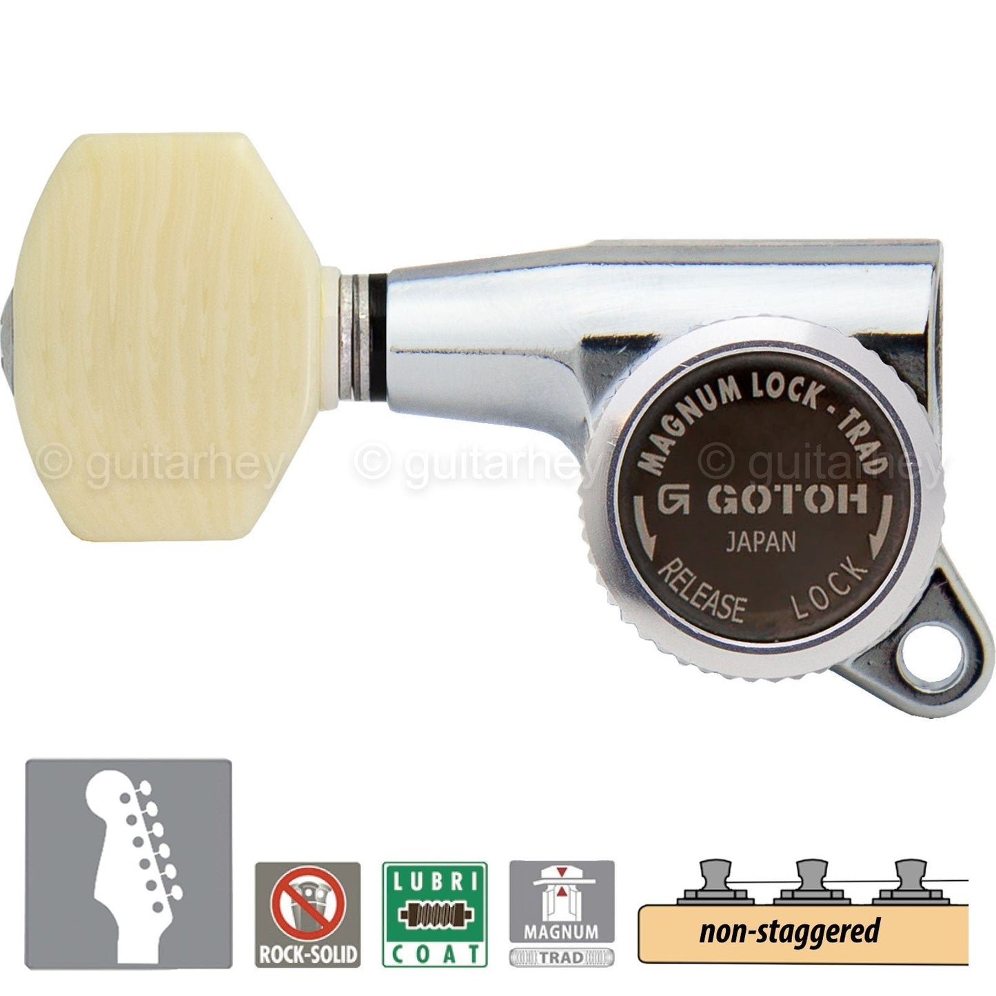NEW Gotoh SG381-M07 MGT 6 in Line NON-STAGGERED Locking Tuners LEFTY Hand CHROME